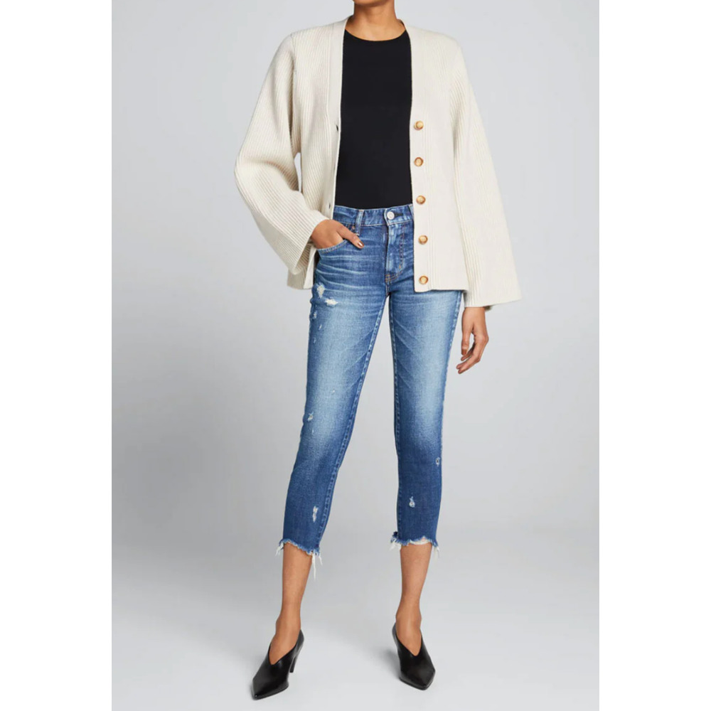 Moussy Vintage Daleville Skinny Blue Raw Hem Distressed Jeans Size 26